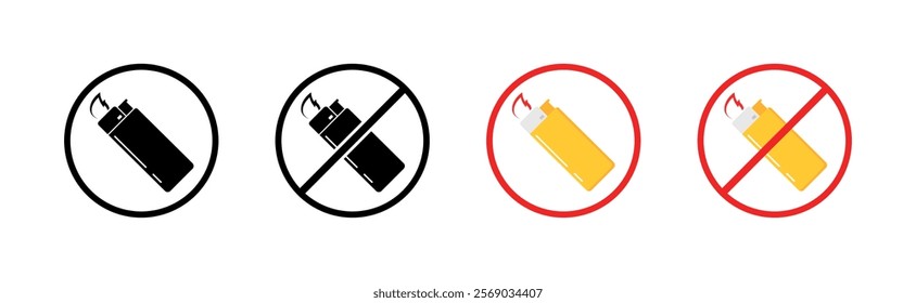 Lighter set icons. Prohibitory sign set icons. Flat and silhouette style. Vector icons.