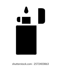 Lighter silhouette with flame. Concept of fire, ignition, and smoking.