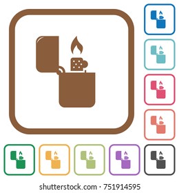 Lighter simple icons in color rounded square frames on white background