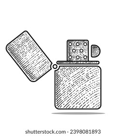 lighter vector engraving style hand drawn black and white icon