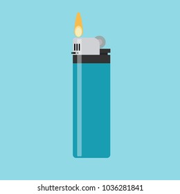 Lighter vector icon in flat style. Manual, gas lighter with a burning flame in flat style.