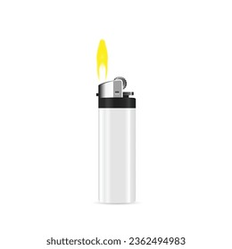 Lighter vector icon. Manual, gas lighter with a burning flame in flat style.