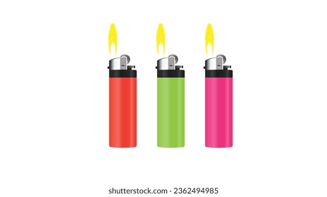 Lighter vector icon. Manual, gas lighter with a burning flame in flat style.