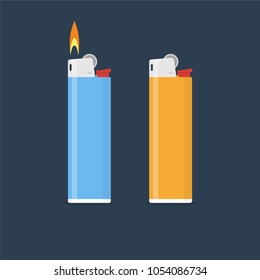 Lighter vector illustration in flat style. Gas lighter with a burning flame
