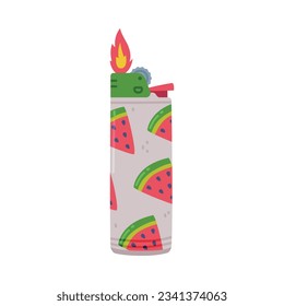 Lighter with Watermelon Case as Portable Device for Igniting Cigarette and Generating Flame Vector Illustration