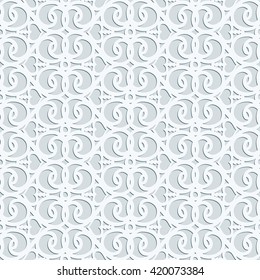 Light-gray seamless geometric pattern. Tiled background with Oriental motif 3D. Endless texture can be used for wallpaper, pattern fills, background of web page, surface textures.