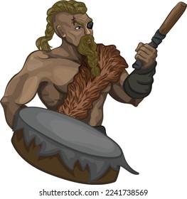 Viking de cabello claro toca un tambor