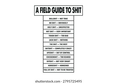 A lighthearted chart explaining various idiomatic expressions containing 'shit' and their meanings