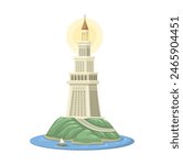 Lighthoue Of Alexandria Building Landmark Cartoon Illustration Vector