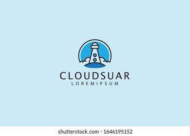 Lighthouse above the clouds, lighthouse vector line art illustration