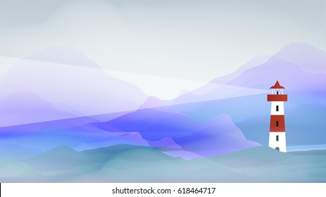 Lighthouse in Abstract Sea - Vector Illustration