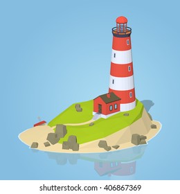 Lighthouse against the blue background. 3D lowpoly isometric vector illustration