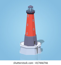 Lighthouse against the blue background. 3D lowpoly isometric vector illustration