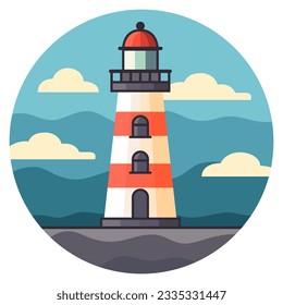 A Lighthouse against the blue sky. Vector illustration isolated on white background.
