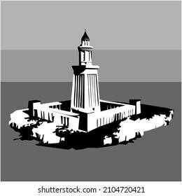 Lighthouse of Alexandria illustration. Wonders of the world. Vector black and white illustration