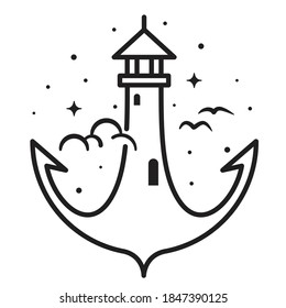 Lighthouse anchor coloring line art doodle illustrator