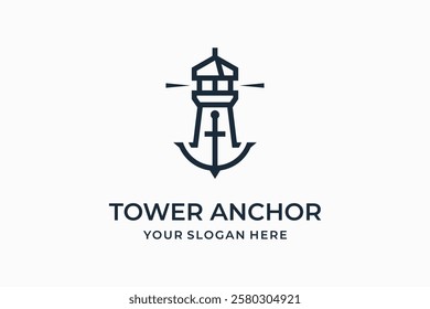 lighthouse with anchor logo design vector silhouette illustration
