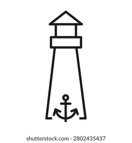 Lighthouse anchor marine navigation features linear vector element. Visualizes sea ocean travel and coastal safety guidance. eps 10