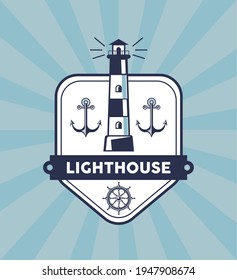 lighthouse and anchors nautical emblems