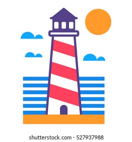 Lighthouse. Badge, icon vector design. Illustration on white background.