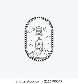 Ilustración de la línea de insignia del faro logotipo ilustración vectorial contorno diseño simple minimalista
