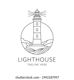 logotipo de insignia de faro diseño de estilo monolítico aislado en fondo blanco