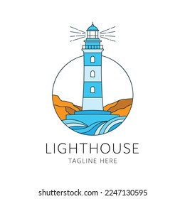 Lighthouse badge logo vector illustration isolated on white background
