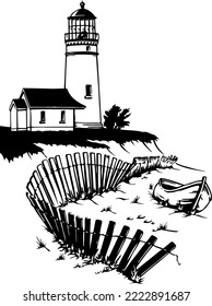 Lighthouse and Beach Vector Illustration