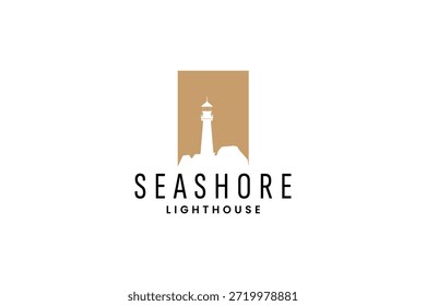 Leuchtturm- und Strandwellen-Logo, Schiffs-Navigationslogo