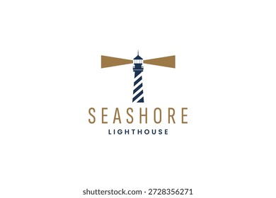 Leuchtturm- und Strandwellen-Logo, Schiffs-Navigationslogo