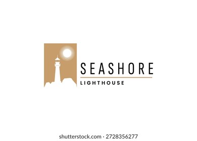 Leuchtturm- und Strandwellen-Logo, Schiffs-Navigationslogo
