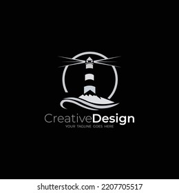 Lighthouse, Beacon logo icon. Vector Illustration. Modern linear simple logotype template. Lighthouses and ocean waves.Lighthouse logo template. Building of lighthouse logo vector