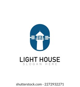 Lighthouse, Beacon logo icon. Vector Illustration. Modern linear simple logotype template. Lighthouses and ocean waves.