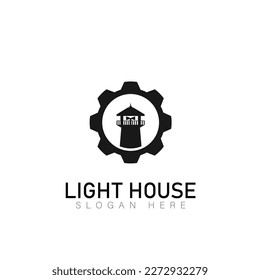 Lighthouse, Beacon logo icon. Vector Illustration. Modern linear simple logotype template. Lighthouses and ocean waves.