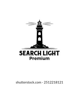 farol com farol no oceano e ilha logotipo design	