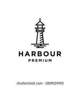 lighthouse beacon searchlight harbor logo design in trendy linear line icon style for a cafe business and restaurant