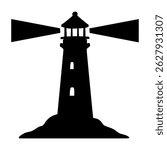 Lighthouse Beacon Silhouette – Representation of Navigation, Guidance, and Maritime Safety