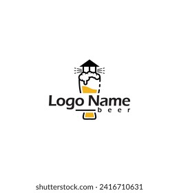 lighthouse beer and wine vector logo design