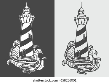 Lighthouse. Black and white colours