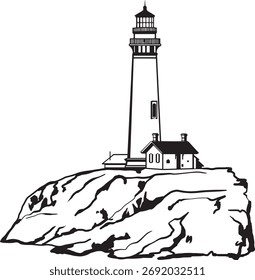 Faro. Gráficos en blanco y negro sobre un fondo blanco