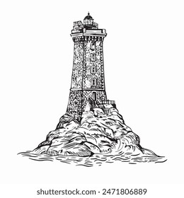 Lighthouse Black and white Hand-drawn illustration