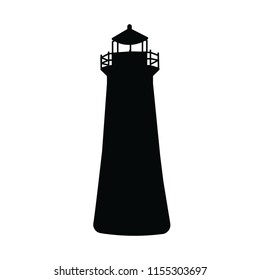 Lighthouse black and white icon.  Vector illustration, flat design 