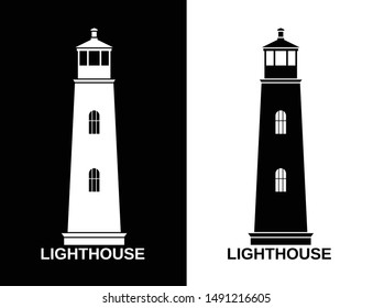 Lighthouse. Black and white vector flat image.