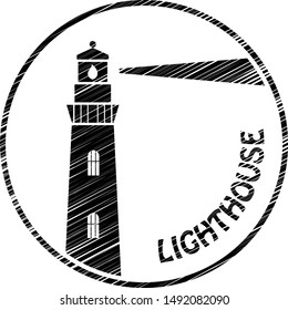 Lighthouse. Black and white vector flat image.
