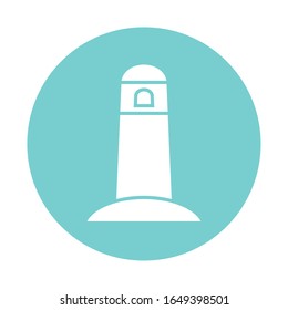 Lighthouse block style icon design Sea coast ocean water nautical tower building navigation travel marine and beach theme Vector illustration