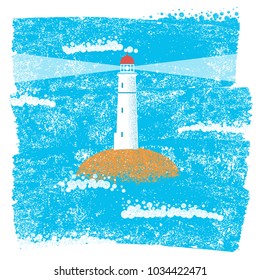 Lighthouse with blue sea grunge background  on old grunge paper for pattern