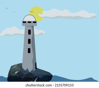 Lighthouse with blue sky, low poly vector illustration