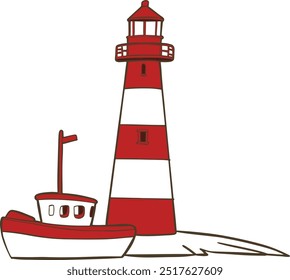 Faro y barco Elemento de ilustración