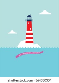 lighthouse bon voyage greeting card vector