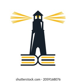 Lighthouse book vector logo design.  Historic book concept design.